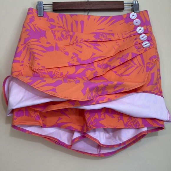Ella Rafaella | Orange Purple Tropical Tulip Hem Button Pull On Skort Skirt M - Picture 6 of 16
